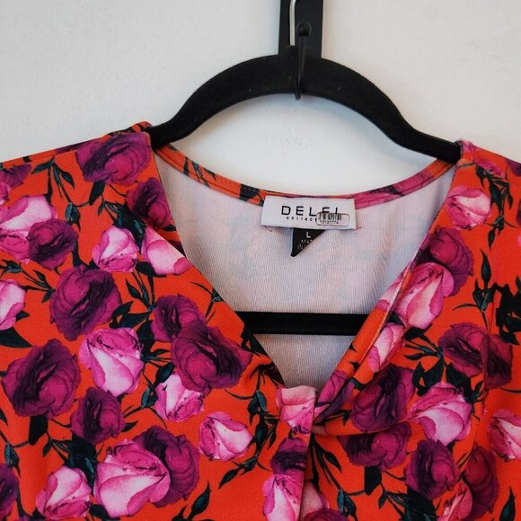 Delfi Collective Morris Dress Red Floral Knee Length Cocktail Formal Women's L - Picture 5 of 8